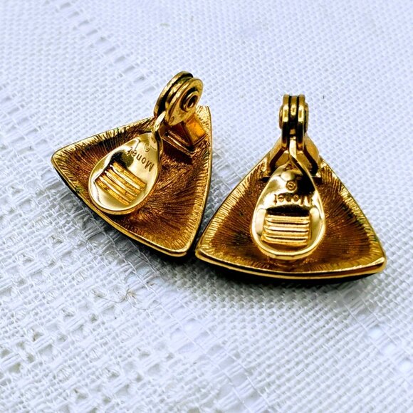 Monet earring clip on art deco enamel vintage - Picture 4 of 6